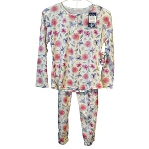 Max & Olivia Big Girls Pajama Set 10/12 Watercolor Floral Design + Scrunchie